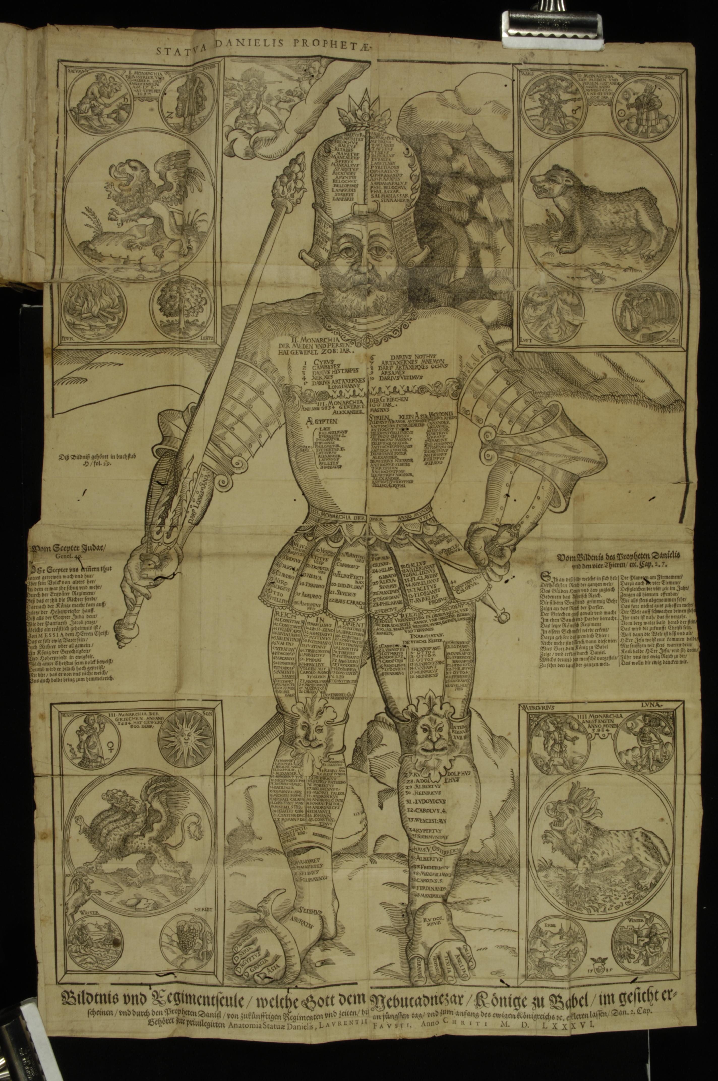 Lorenz Faust, Anatomia Statuæ Danielis. Kurtze und eigentliche erklerung der grossen Bildnis des Propheten Danielis, darin ein historischer ausszug der vier Monarchien (Lepizig: Johann Steinman, 1586