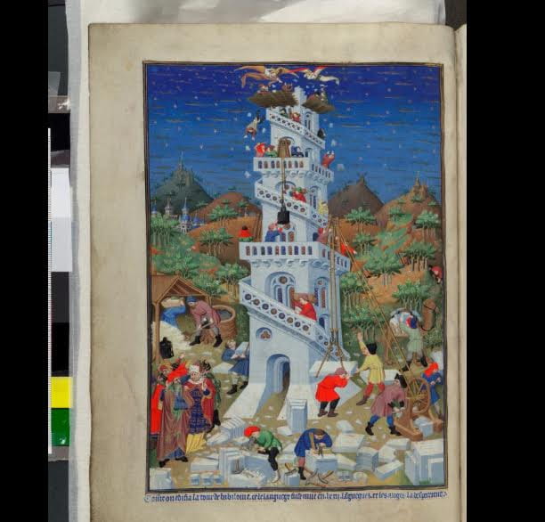 The Tower of Babel, one of the images made for Henry VI. BL Add MS 18850, f. 17v (photo courtesy British Library)