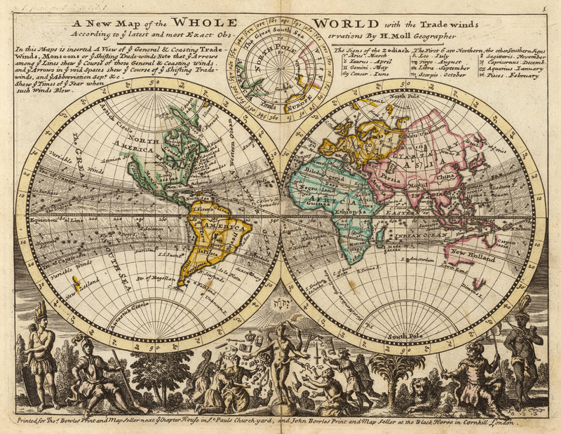 Herman Moll's A new map of the whole world with the trade winds (1736)