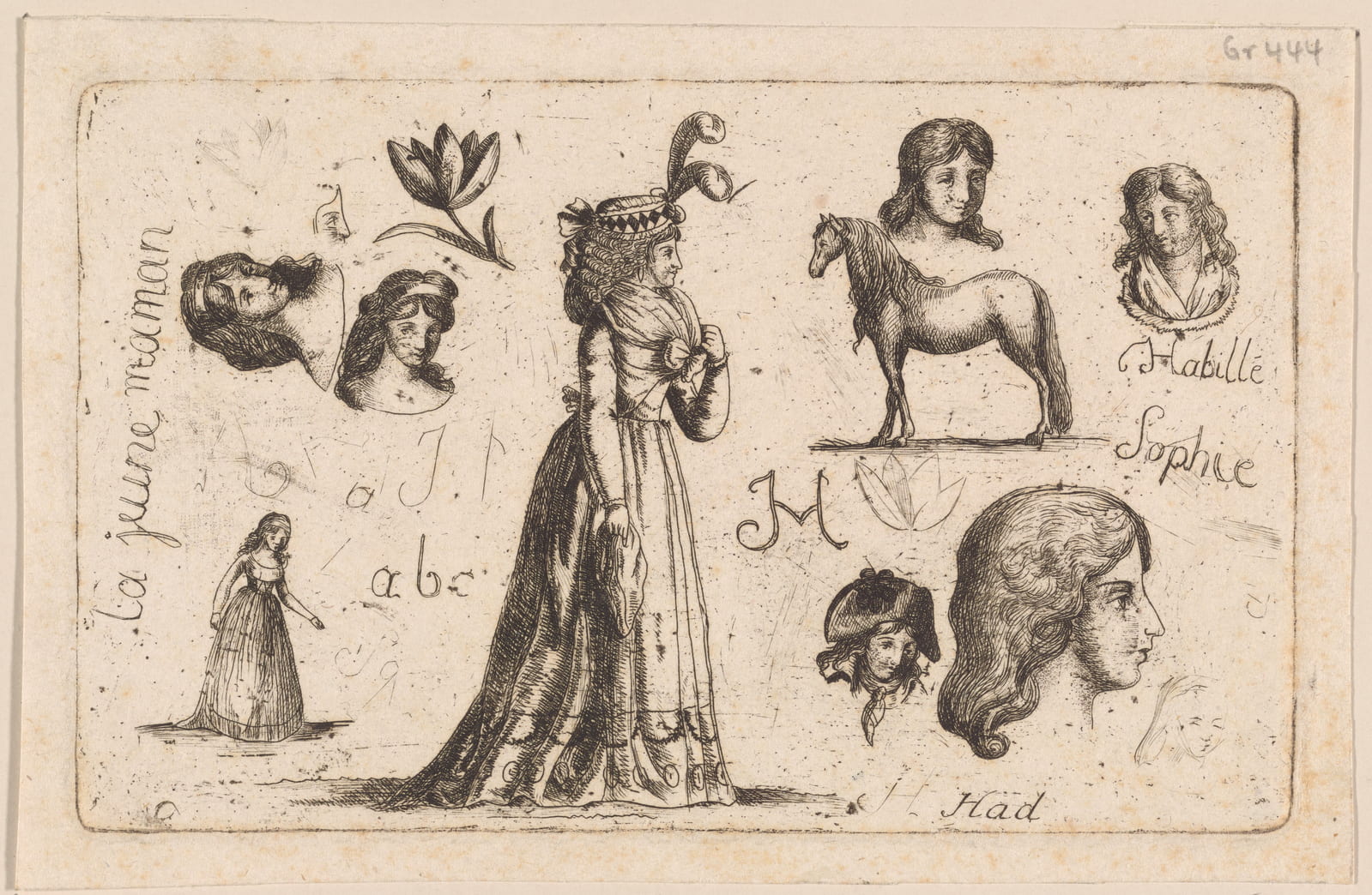 Sophie of Saxe-Coburg-Saalfeld (1778-1835) “A sheet of sketches and studies …” 1795. The Miriam and Ira D. Wallach Division of Art, Prints and Photographs: Print Collection, The New York Public Library.