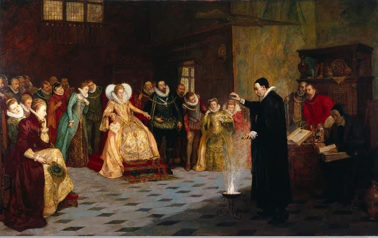 John Dee Performing an Experiment Before Elizabeth I by Henry Gillard Glindoni 1852-1913 copyright Wellcome  Library, Wellcome Collection Large Version