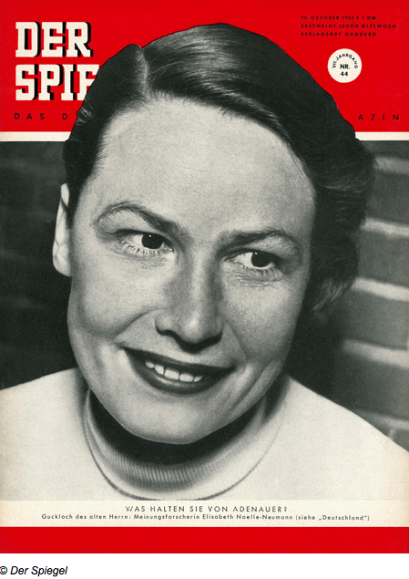 Elisabeth Noelle-Neumann, co-founder of the Institut für Demoskopie, Allensbach on the cover of Der Spiegel (October 1953).