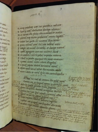 EL 34 B 6 f. 9r showing John Gunthorpe’s dense annotations on the start of Persius’ Satire 5.