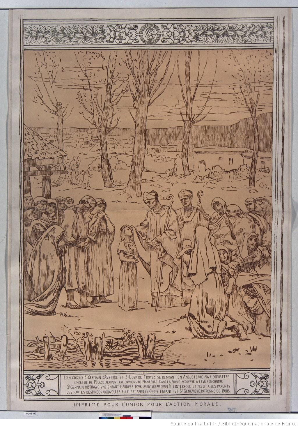 Puvis de Chavannes, Scene from the Life of Saint Genevieve, patroness of Paris - Printed for the Union for Moral Action, 1898 (BnF)