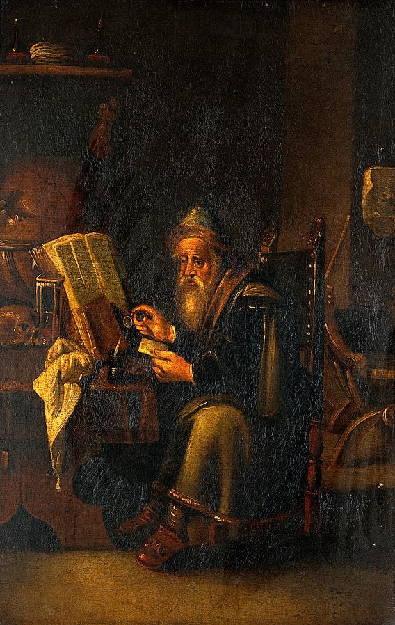A_philosopher_reading._Oil_painting_by_a_follower_of_David_T_Wellcome_V0017298